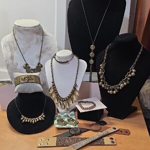 paparazzi Gold Brown Gray Silver Jewelry Bundle Lot 17 Piece Pap22